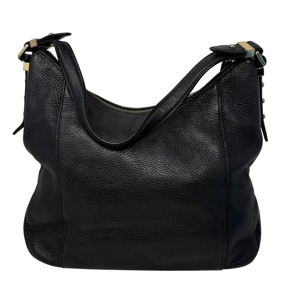 Michael Kors Bowery Black Pebbled Leather Hobo‎ Bag Front Vertical Zip Pockets